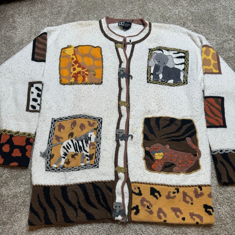 Vintage 80s/90s Berek Animal Patterned Cardigan Sweater Size L